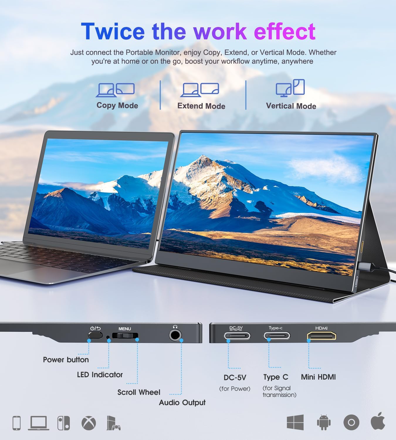 Portable Monitor 15.6'', 1080P FHD Plug&Play Travel Laptop Monitor
