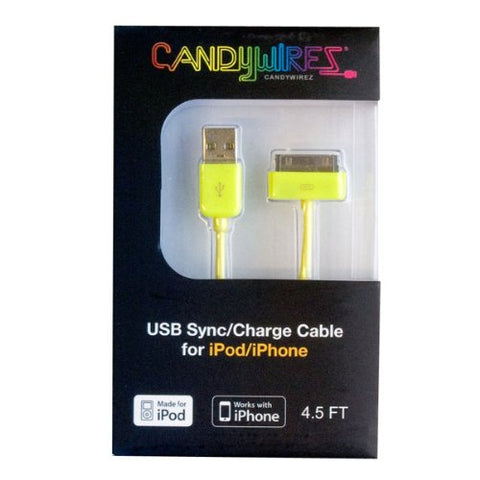 CandyWirez Extra Long Apple iPod iPhone iPad USB Cable 4.5ft 1.4m Yellow
