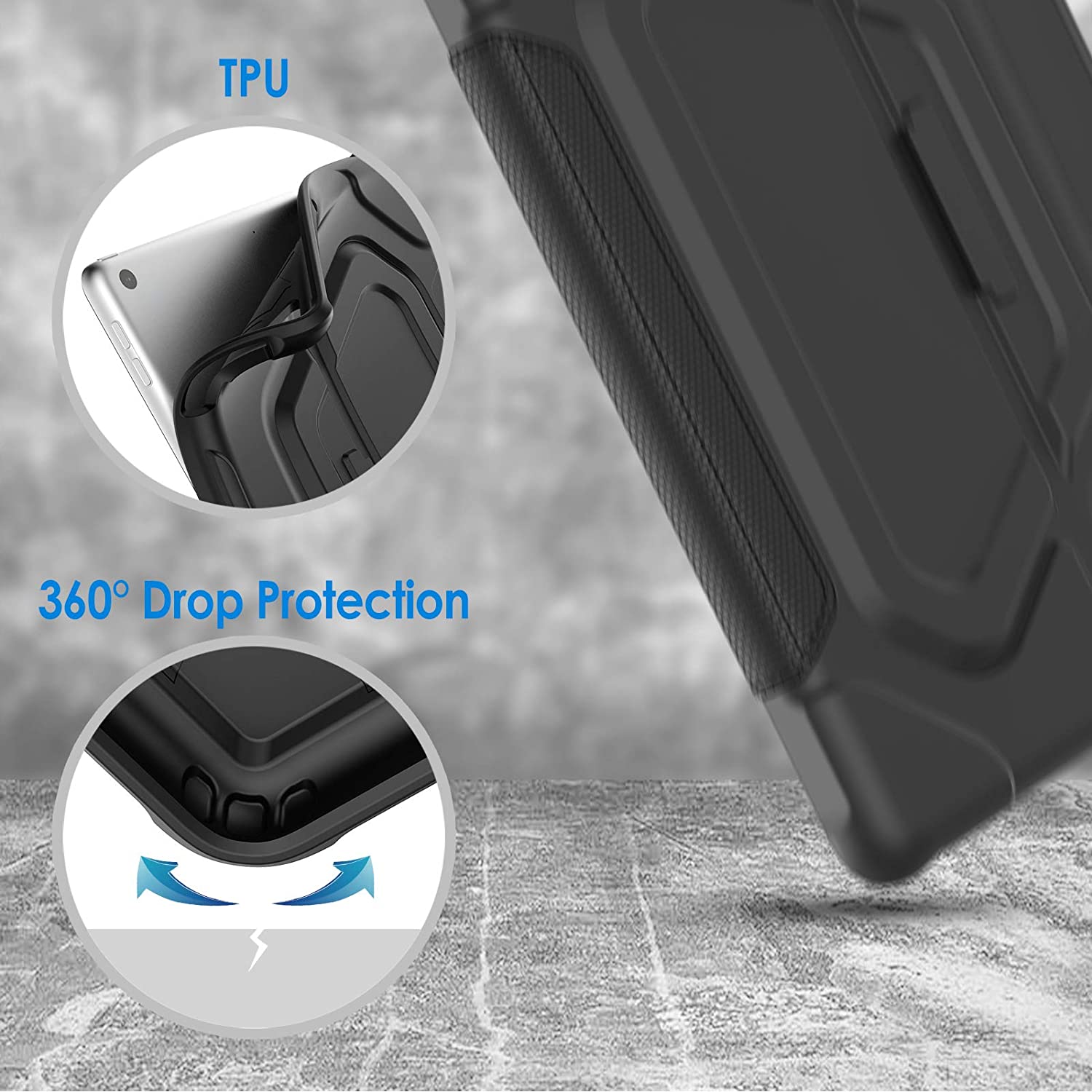 JETech Case for iPad 9/8/7 (10.2-Inch, 2021/2020/2019 Model, 9th/8th/7th Generation), Double-fold Stand with Shockproof TPU Back Cover, Auto Wake/Sleep, Black