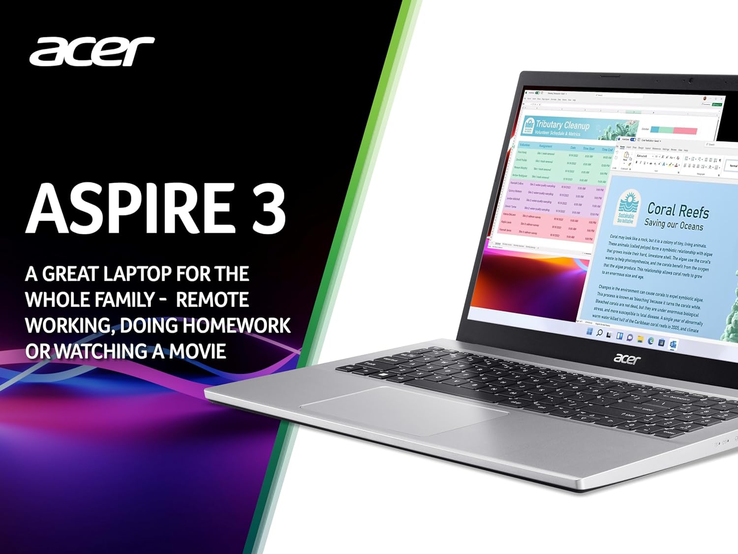 Acer Aspire 3 Laptop - AMD Ryzen 7 5700U, 16GB, 1TB SSD, Integrated Graphics, 15.6-inch FHD, Windows 11, Silver