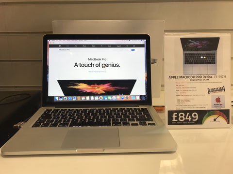 Apple Macbook Pro 13-inch: Retina 2.6GHz 2015 with 128GB SSD - Applecare 2018
