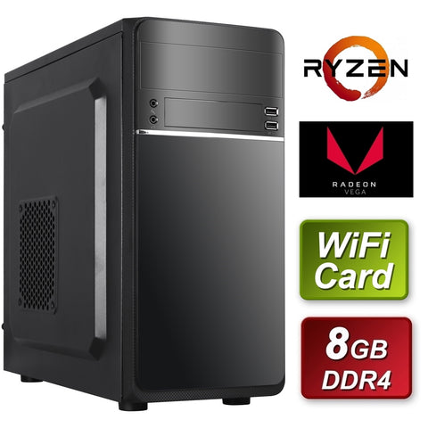AMD PC Ryzen 3200G 3.6GHZ Quad Core 8GB DDR4 RAM 512GB SSD DVDRW W10